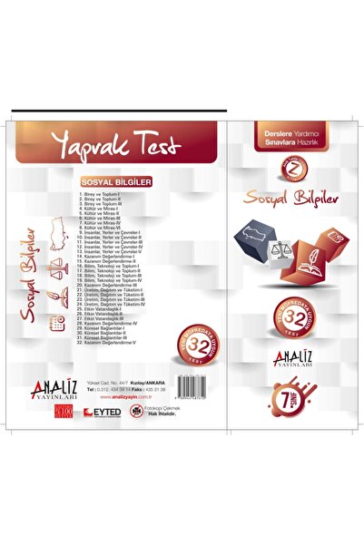 Analiz Yayınları 7.sınıf Sosyal Bilgiler Yaprak Test