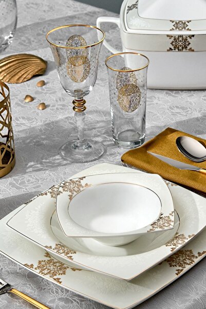 Karaca Fine Pearl Barok İnci Kare Yemek Takımı  62 Parça 12 Kişilik