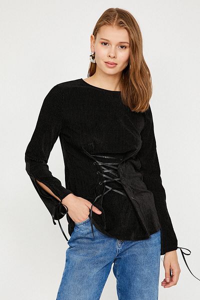 Koton Women's Black Bird Eye Tunic