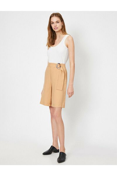 Koton Women's Brown Belt Detailed Shorts