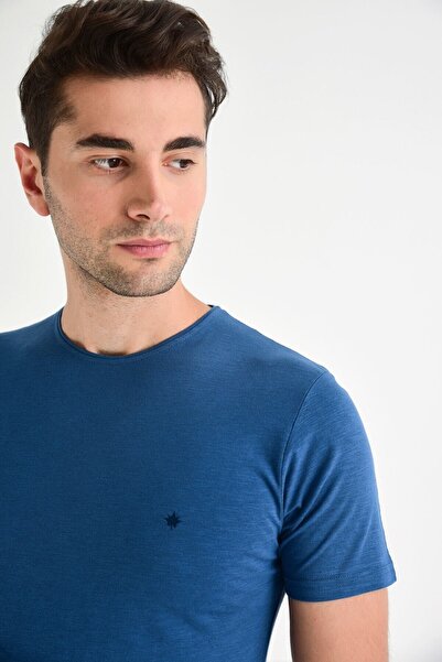 DYNAMO Men's Indigo Crew Neck 100% Cotton Basic T-shirt