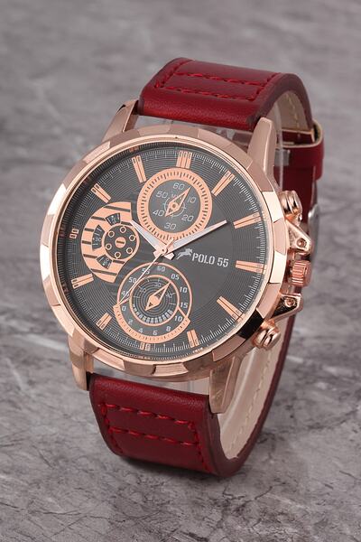 Polo55 Dekoratif Göstergeli Kadran Deri Kordon