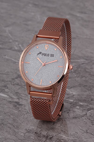 Polo55 Plkhm016r01 Kadın Saat Beyaz Çizgili Şık Kadran Mıknatıslı Hasır Kordon