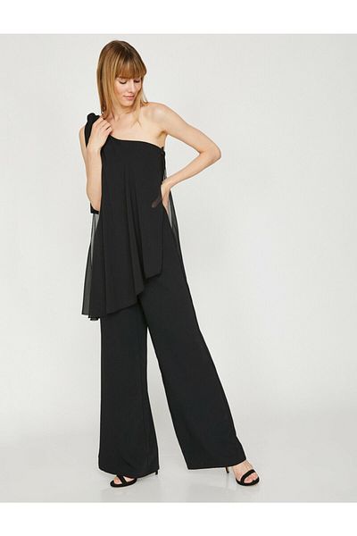 Koton Damen-Jumpsuit aus schwarzem Tüll mit Details