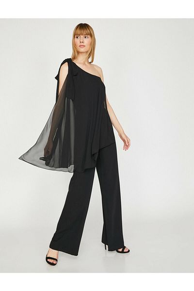 Koton Damen-Jumpsuit aus schwarzem Tüll mit Details