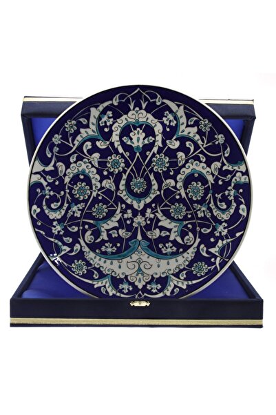 OTANTİK ÇİNİ Mavi Zeminli Baba Nakkaş Dekorlu Kadife Kutulu Kurumsal Hediyeli...