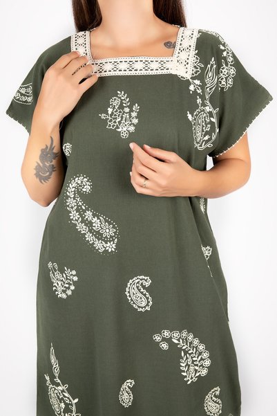 Kardelen Butik Ümraniye Lace Collar Şilebezi Khaki Green Dress