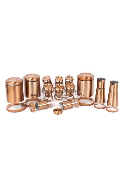 GÖNÜL 13 Piece Bronze Colored Cuisine Glass Jar Spice Bowl Set