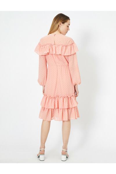 Koton Dámské midi šaty s růžovým lemem a dlouhým rukávem