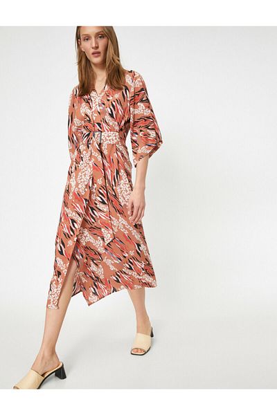 Koton Women's Brown Patterned Dress