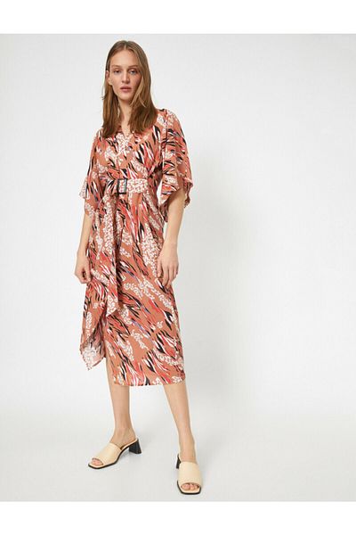 Koton Women's Brown Patterned Dress