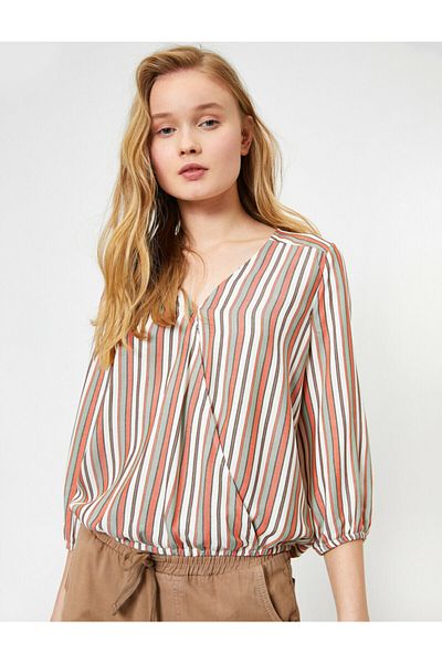 Koton Women's Red Striped Blouse