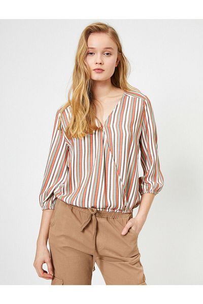 Koton Women's Red Striped Blouse