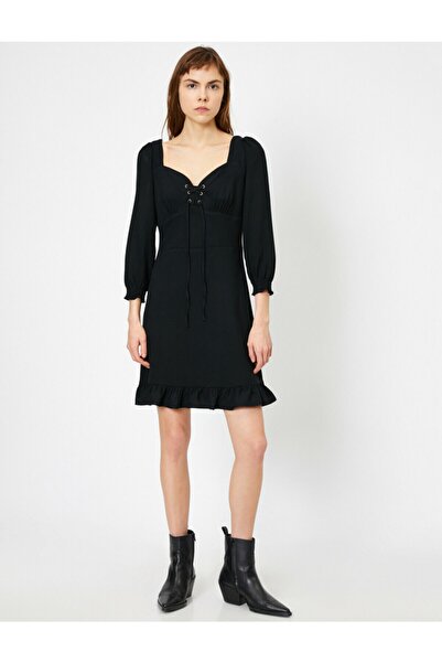 Koton Dámské černé šaty s volánem