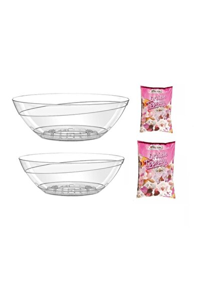 Emek Dekoratif 2'li 3,8 Lt Şeffaf Oval Orkide Saksı + 2 Adet Orkide Toprağı