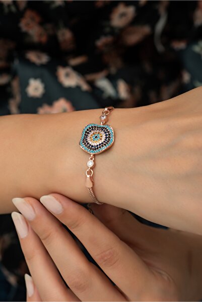 Nereze 925 Ayar Gümüş Dalgalı Model Nazar Kadın Gümüş Bileklik