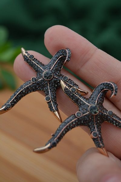 Stoneage Starfish Zircon Stone Women's Earrings Mineral Bronze