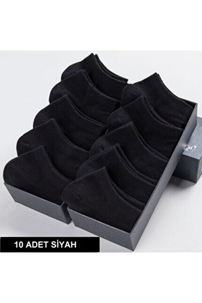 çorapmanya 10 Pairs Cotton Black Navy Blue Men's Booties Socks Ankle Length