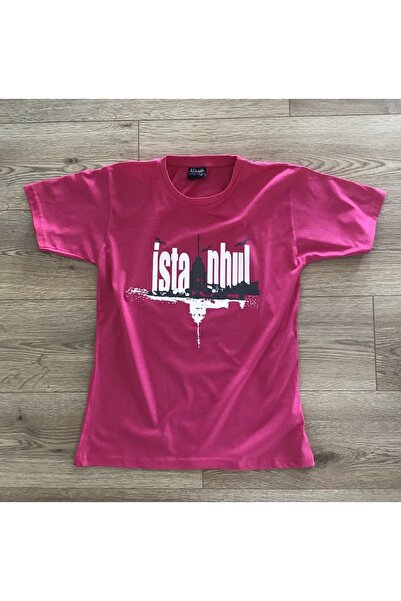 Kadın Pembe Kız Kulesi Baskılı Istanbul T-shirt