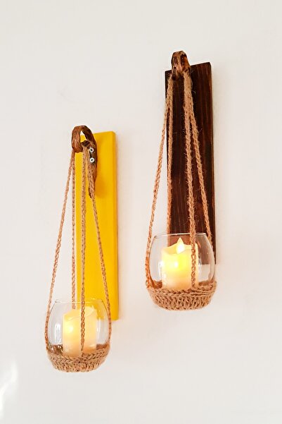 STDEKOR Yellow and Walnut Color, Led Candle Sconce Set of 2