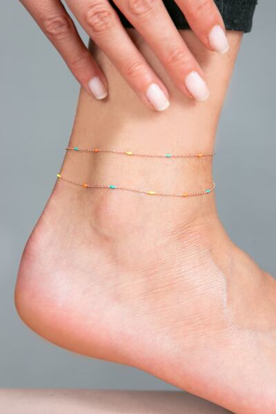 Elika Silver Kadın Renkli Taş Detaylı 925 Ayar Gümüş Halhal