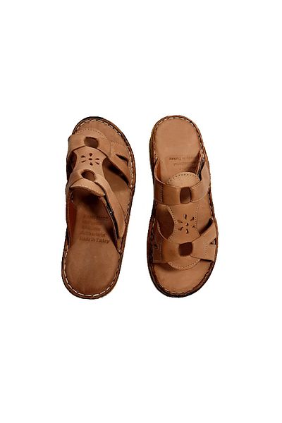 KAPAR Women's Brown Genuine Leather Slippers