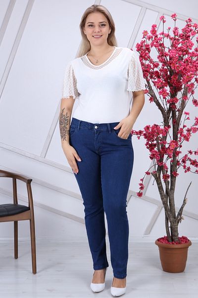 Gül Moda Blue High Waist Pipe Leg Jeans Jeans G035