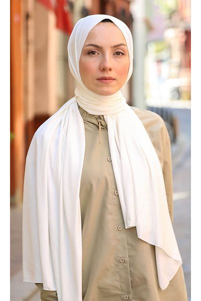 Mercan Hijab Şal din bumbac pieptănat alb
