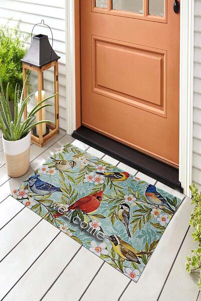 Evsebu Rengarenk Kuşlar Dekoratif Kapı Önü Paspası