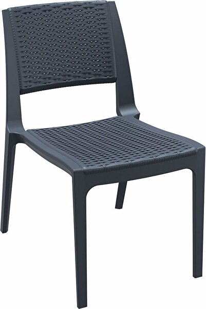 Siesta Verona Plastik Rattan Sandalye Koyu Gri Balkon Bahçe Cafe Restoran
