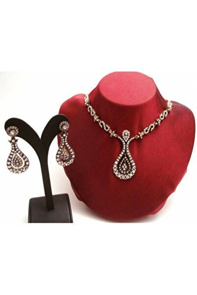 Aşina Gümüş Yeni Yıl Hediyesi Lale Elmas Montür Gerdanlık Küpe Set