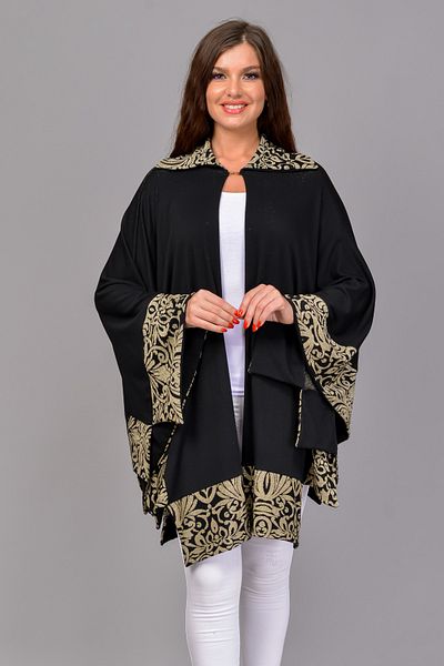 TUSSE Women's Black Elegant Silvery Knitted Asymmetrical Poncho