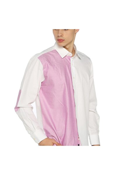 Gomlekplus Flamingo Pembesi Ve Beyaz Dirsek Yamalı Oxford Smart Casual Gömlek