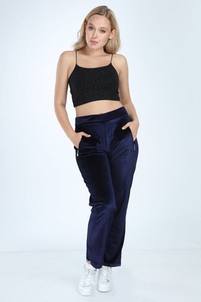 İkmal Women's Navy Blue Velvet Bottom