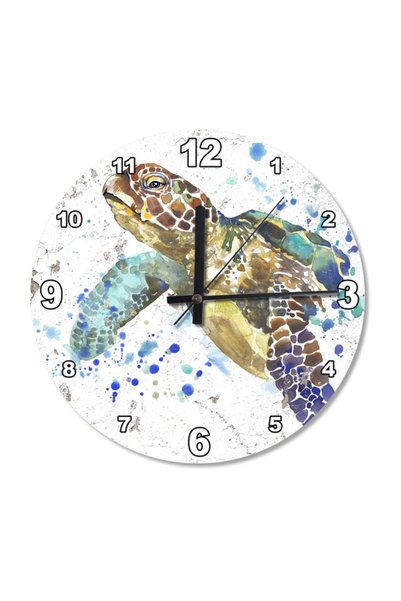 Cakatablo 30 cm Diameter Caretta Caretta Turtles Wooden Wall Clock