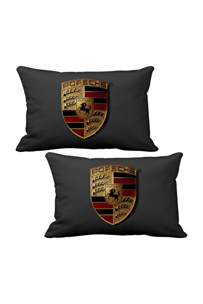 ASR Pernă pentru gât pentru mașină de lux Porsche Logo 2, neagră și cu logo d...