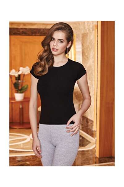 Berrak Жіночий чорний короткий рукав велосипедний комір боді 2133