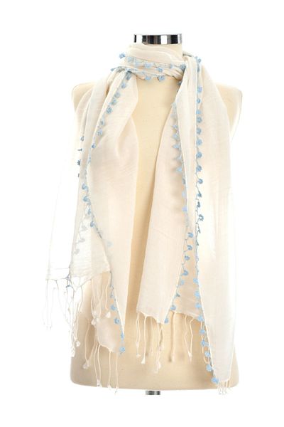 Dosimira Silk Blue Embroidered Handmade Large Shawl
