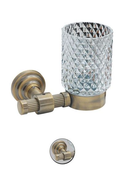 Maya Line Antique Mounted Toothbrush Holder Frosted Glass 100% Brass