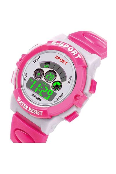 RoseRoi Digital Pink Sports Girl's Wristwatch with Colorful Luminous Stopwatch