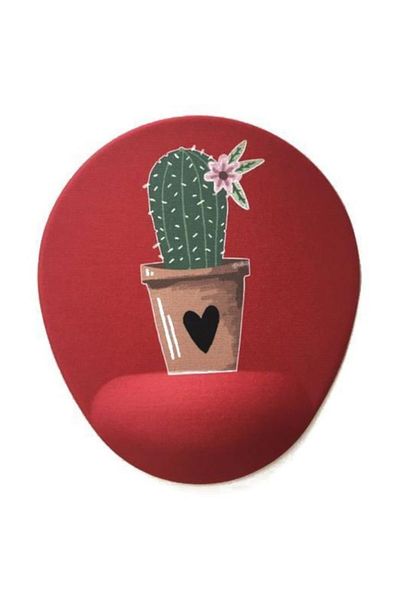 Officeküp Mouse Pad with Wrist Support Red Cactus