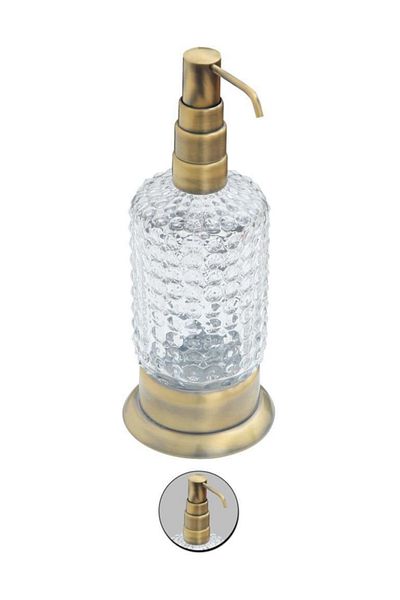 Maya Liberty Antique Countertop Liquid Soap Dispenser Optical Glass 100% Brass