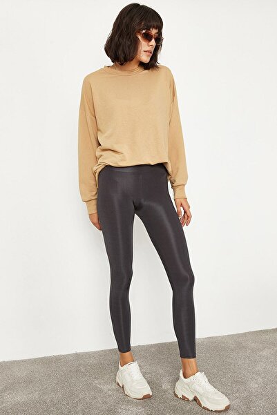 Momslab Ženske antracit boje sjajne disko tajice sa korzetom