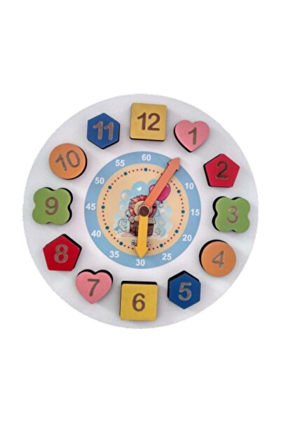 Genel Markalar Ahşap Saat Öğren Geometrik Şekiller Bul Tak Puzzle