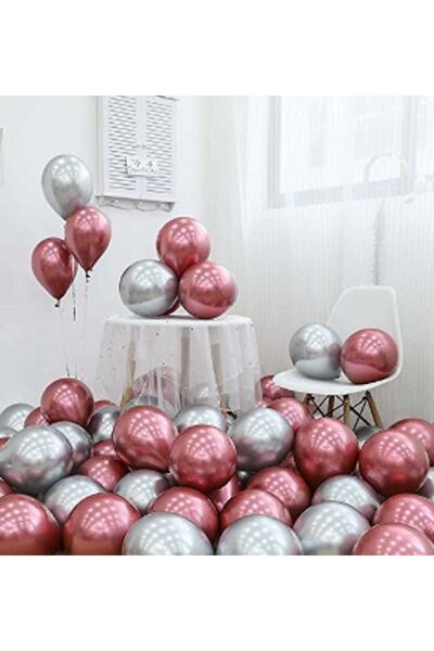 Parti dolabı Krom Parlak Metalik Pembe-Gümüş Renk 5'Li Balon