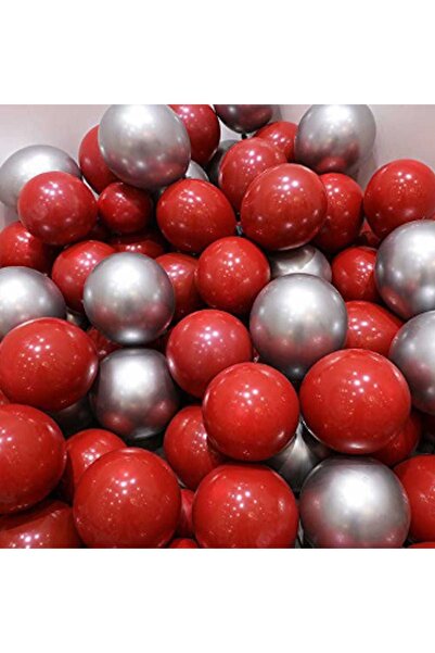 Parti dolabı بالون أحمر كروم فضي ومعدني 50 قطعة
