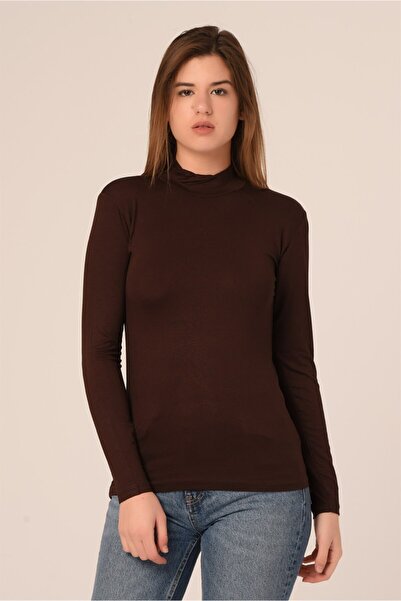 DISENTIS MODEST Μακρυμάνικο φορμάκι Half Fisherman σε καφέ βισκόζη