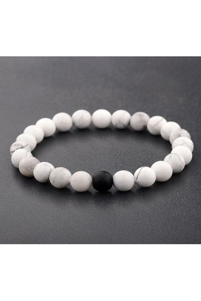 Kusakli Single Matte Onyx White Howlite Natural Stone Bracelet