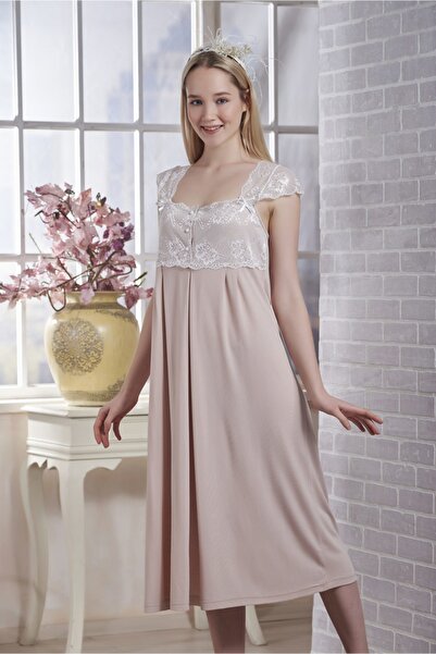 Emose Kadın Dantelli Lohusa Gecelik Vizon 4002