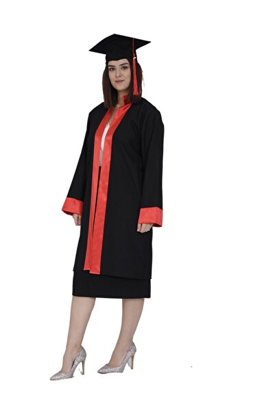 Mezuniyetshop Mezuniyet Cübbesi Üniversite Siyah Kırmızı
